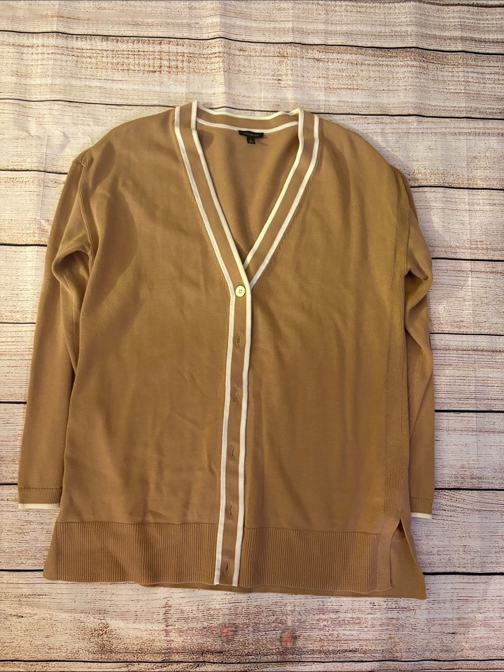 Talbots Camel Cardigan with White Trim